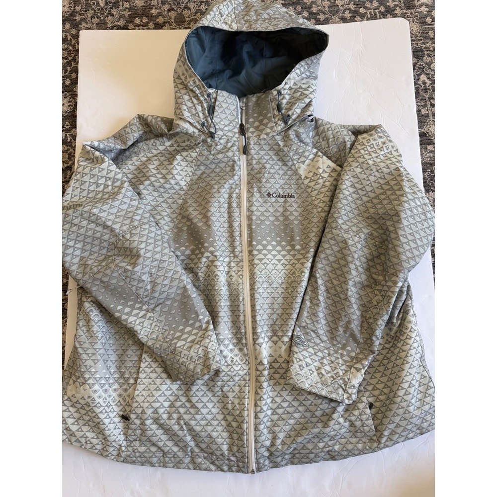 Columbia Womens 3X Omni-Tech Rain Jacket Gray Geometric Interchange Shell